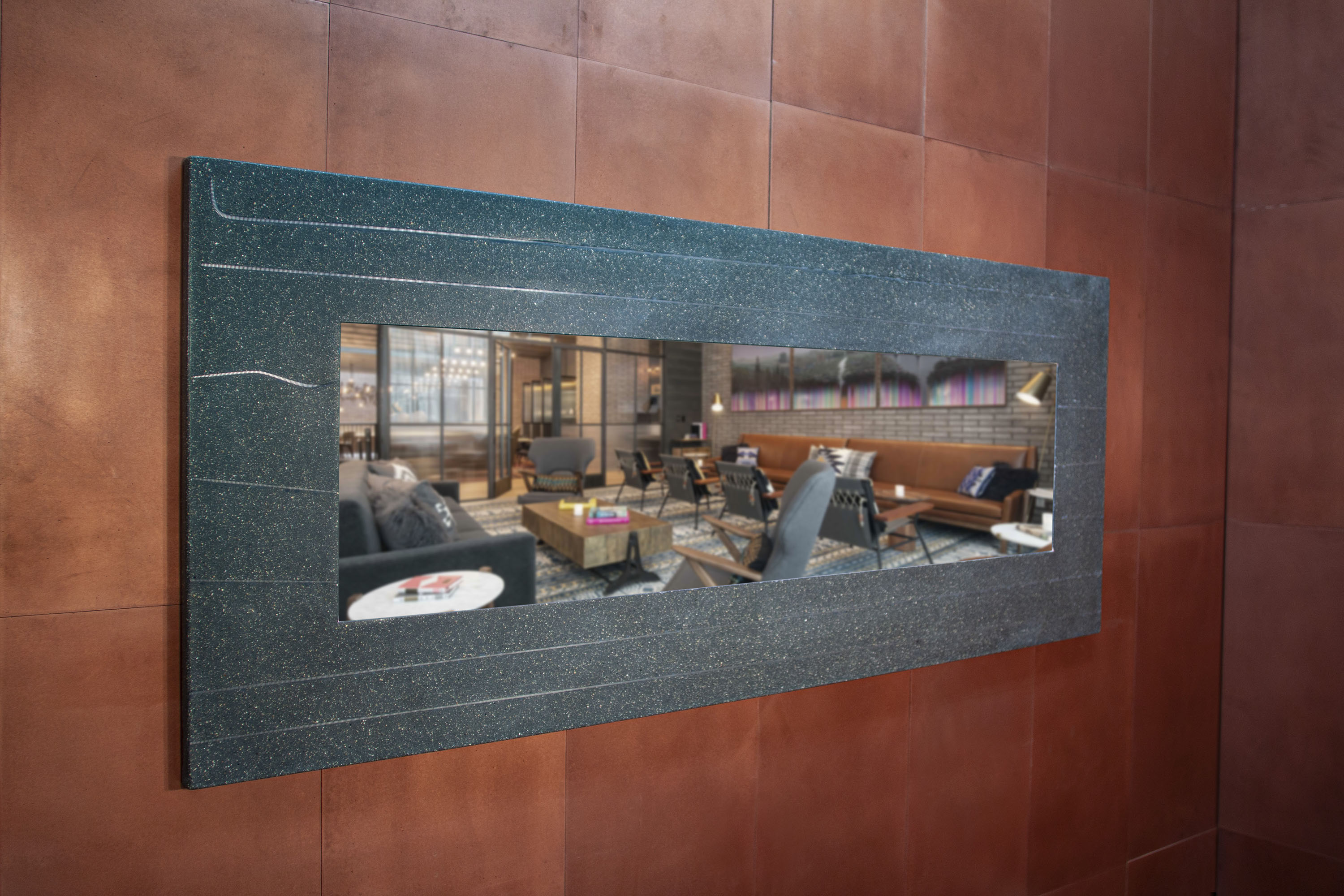 MatelCrete Cladding, Genuine Copper Finish, Concrete Mirror Frame with Steel Inlay