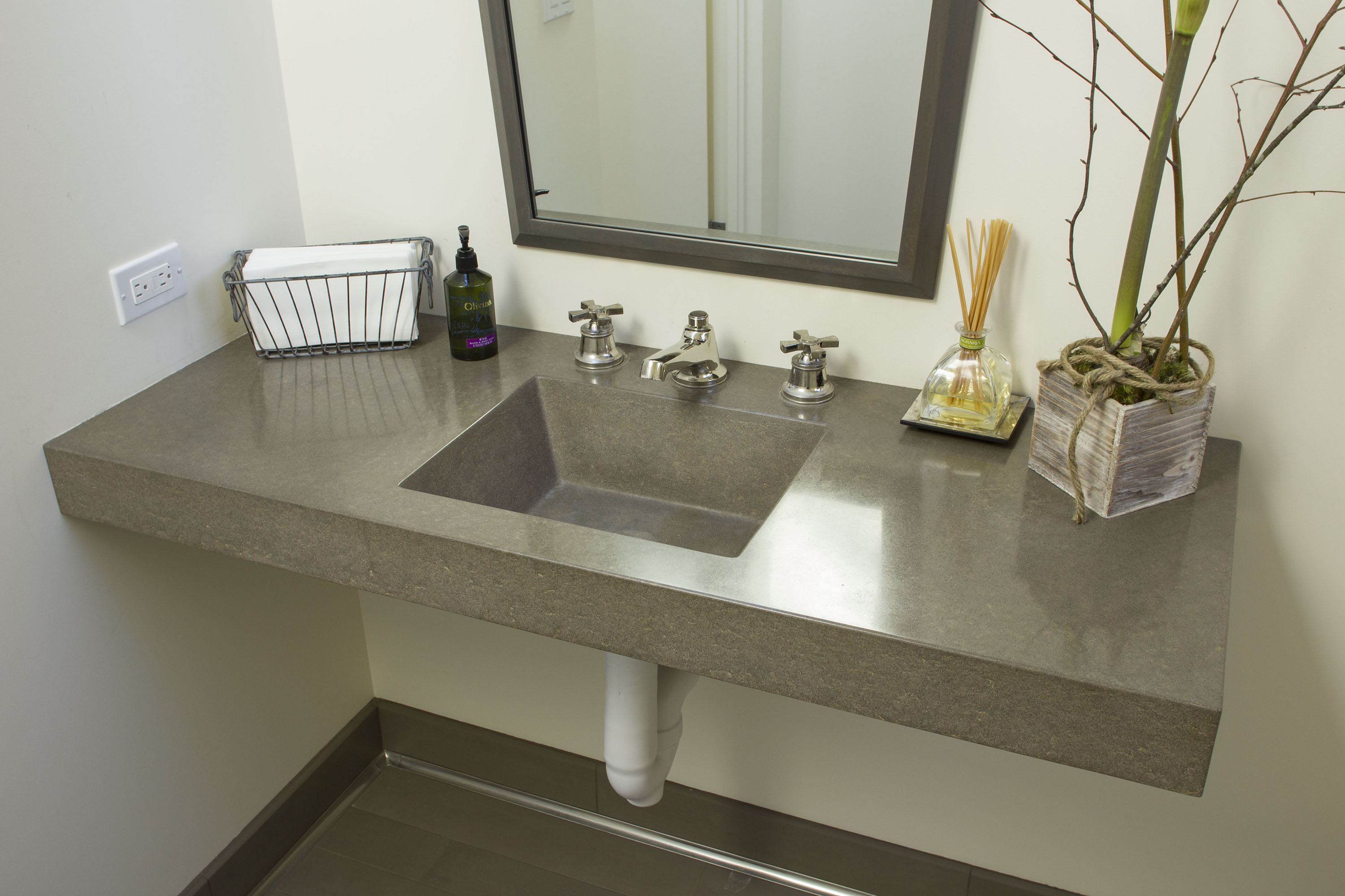 Rectangular Integrated Countertop Sink, N637 Stone