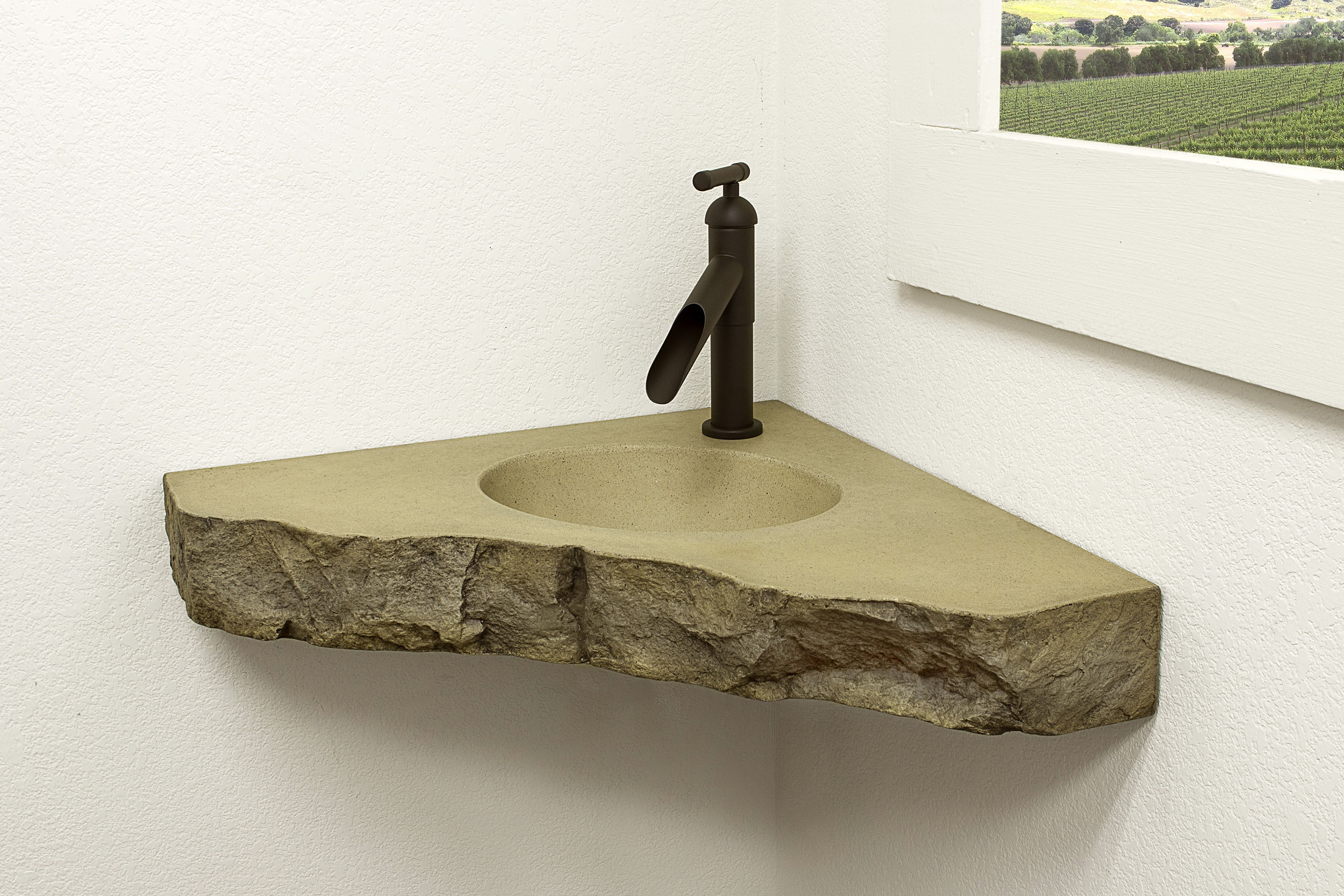 The Rock Sink, Hardwood Stand, with SansHands Faucet from Sonoma ForgeThe Rock Sink, Hardwood Stand, with SansHands Faucet from Sonoma Forge