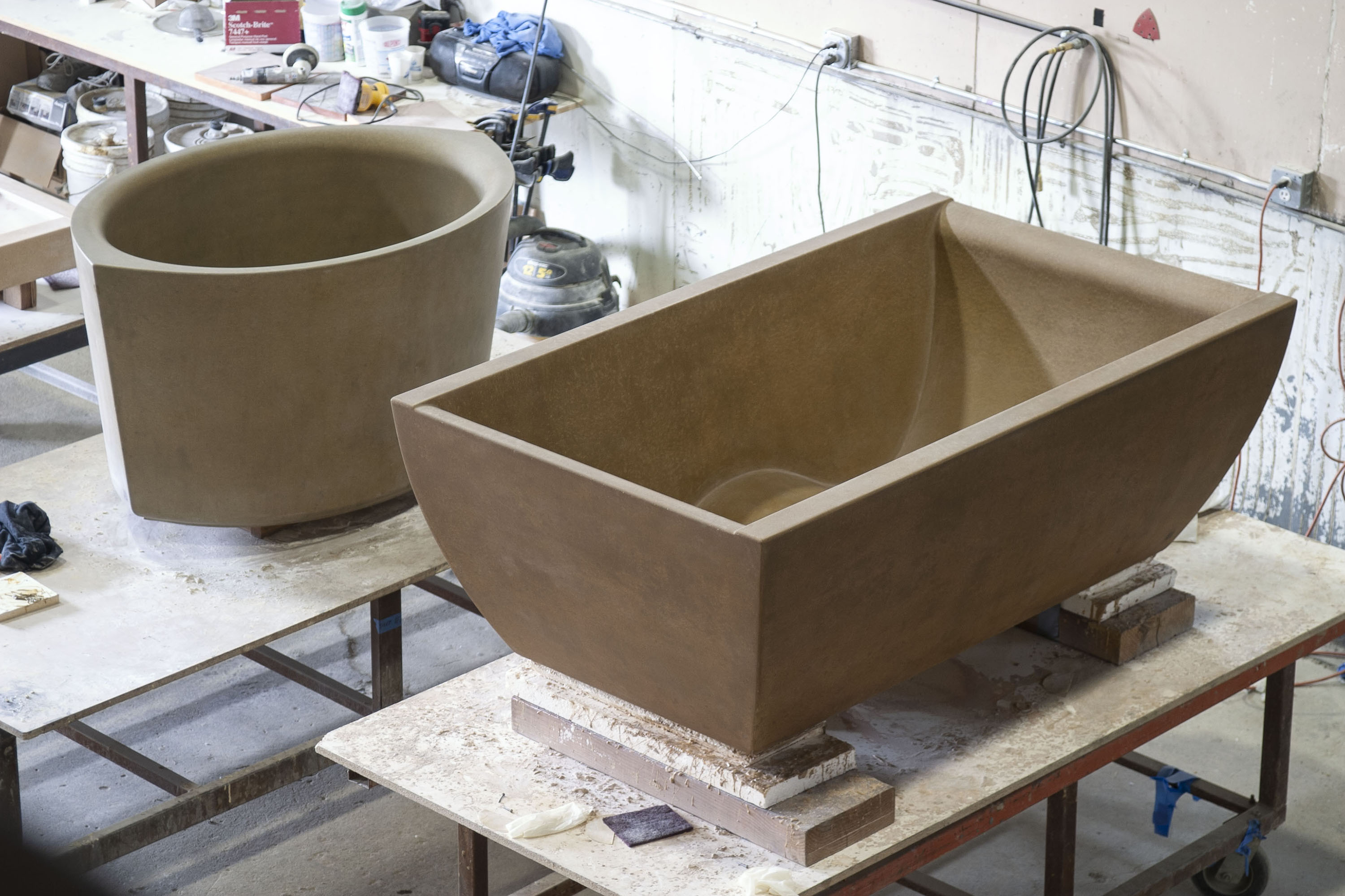 DoubleWave Concrete Soaking Tub with Concrete Oruro Soaking Tub