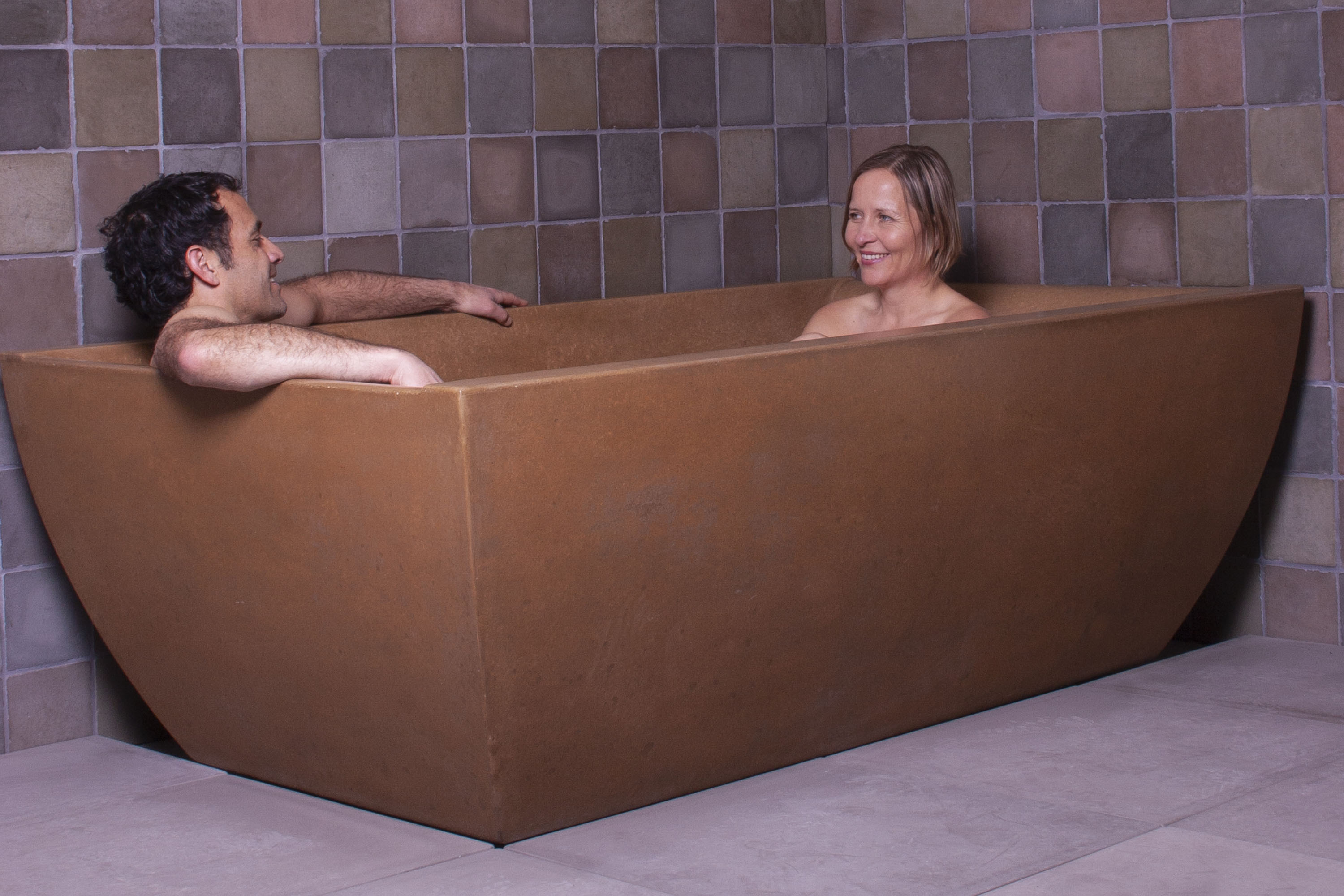 DoubleWave Concrete Soaking Tub, C611 Buckskin