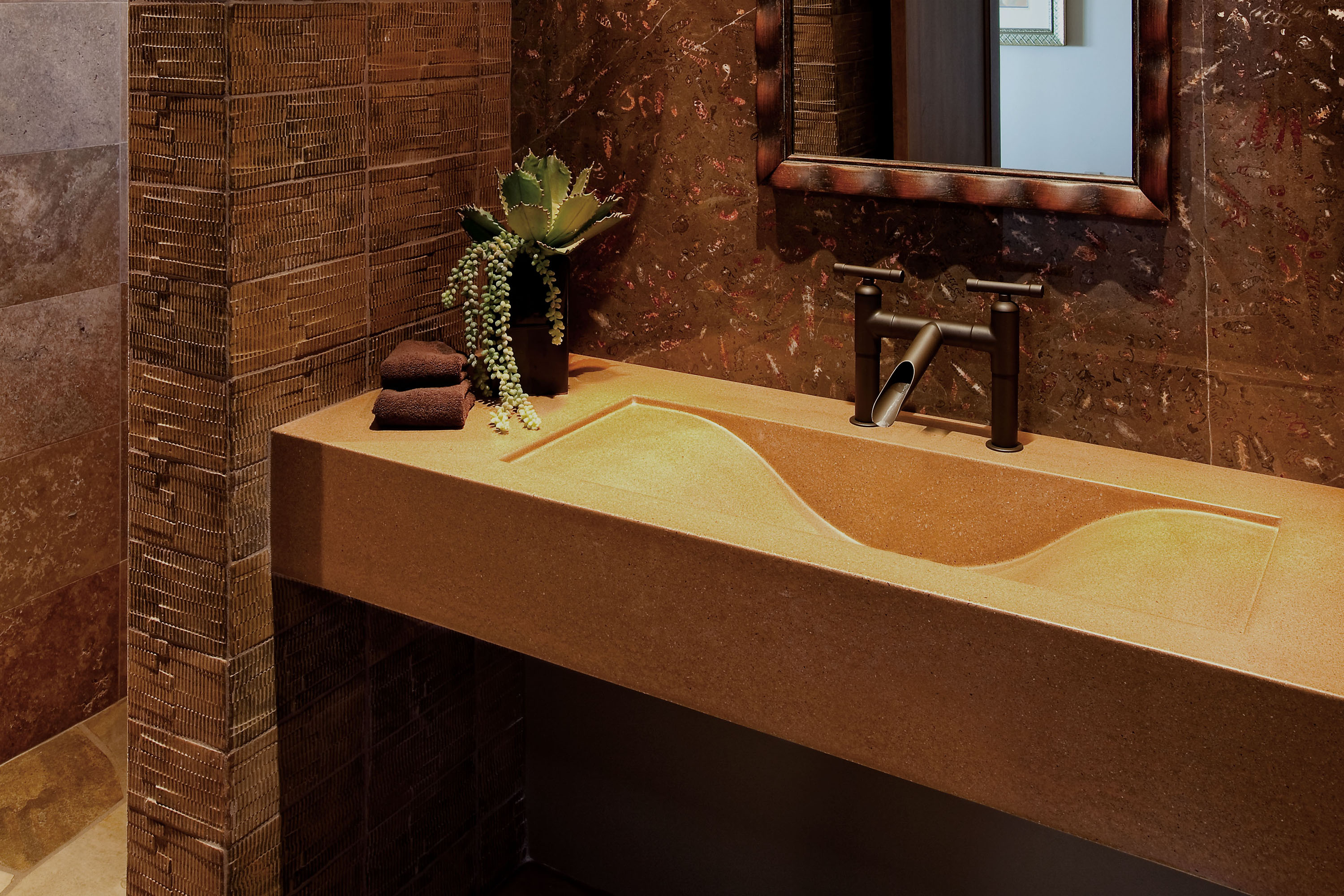 Concrete WaveSink, N613 Honey, with Faucet by Sonoma Forge